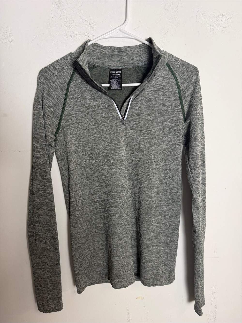 PINK Victoria's Secret Green Heather Quarter-Zip Pullover with Green Trim